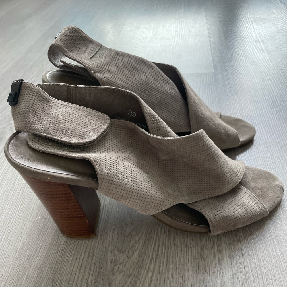 Rudsak Suede Leather Sandals - Taupe Chunky Heel - Picture 2 of 8